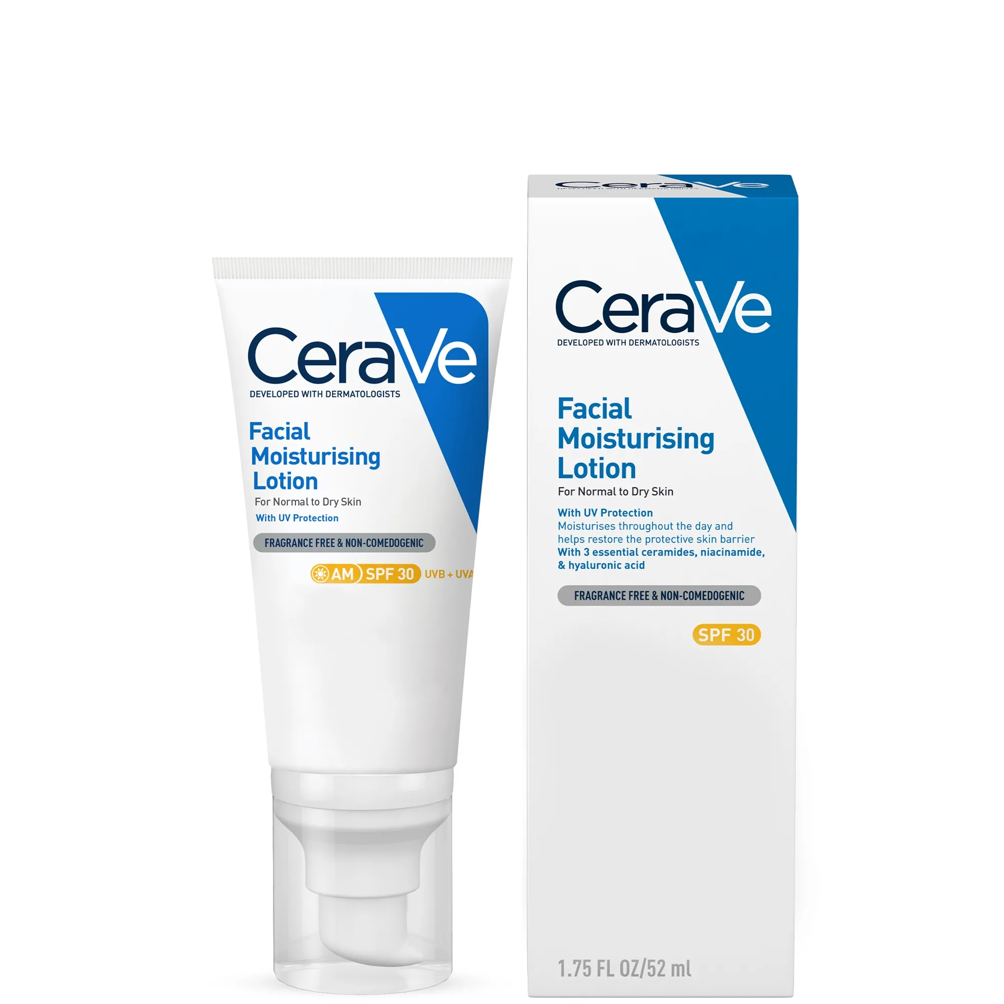 Loción facial hidratante de día con ceramidas y FPS 30 para pieles normales a secas de CeraVe (52 ml)