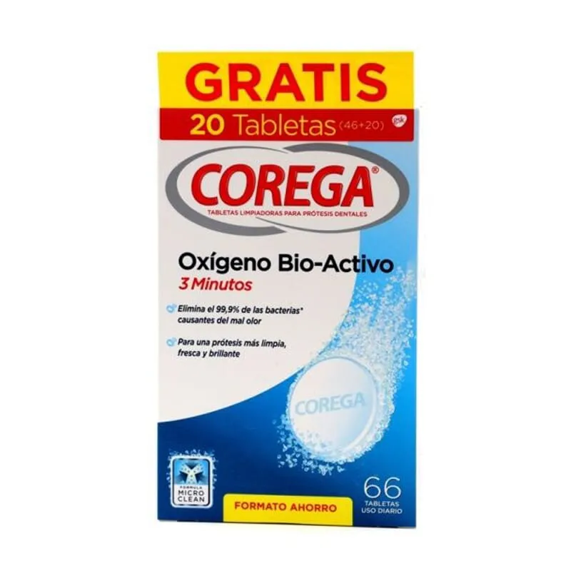 Corega Oxígeno Bio-Activo 3 Minutos 46 Tabletas + 20 de Regalo