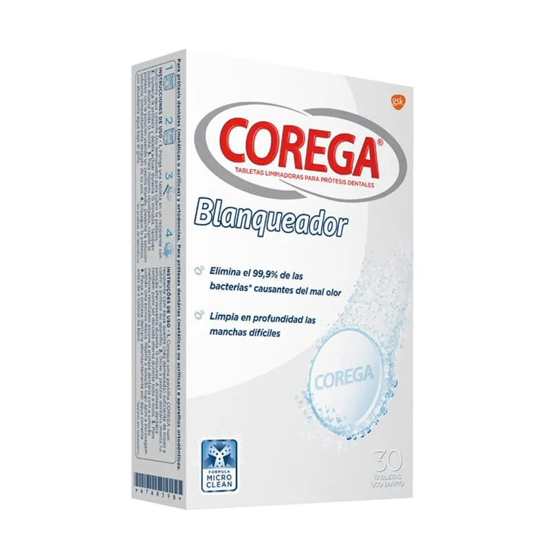 Corega Blanqueador de Prótesis Dentales 30 Tabs Efervescentes
