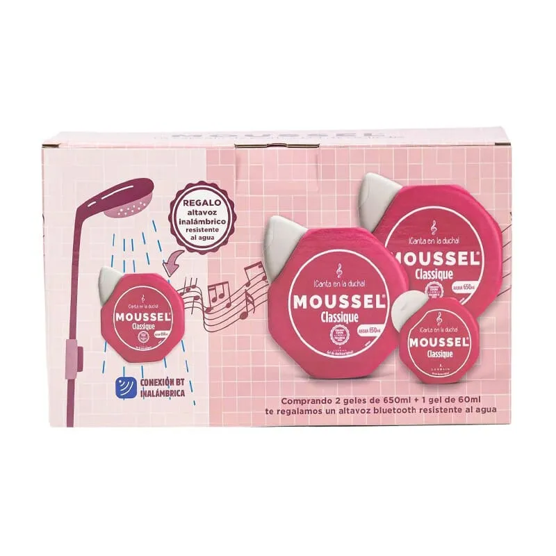 Moussel Gel de Ducha 2 x 650 ml + 60 ml + Altavoz Bluetooth