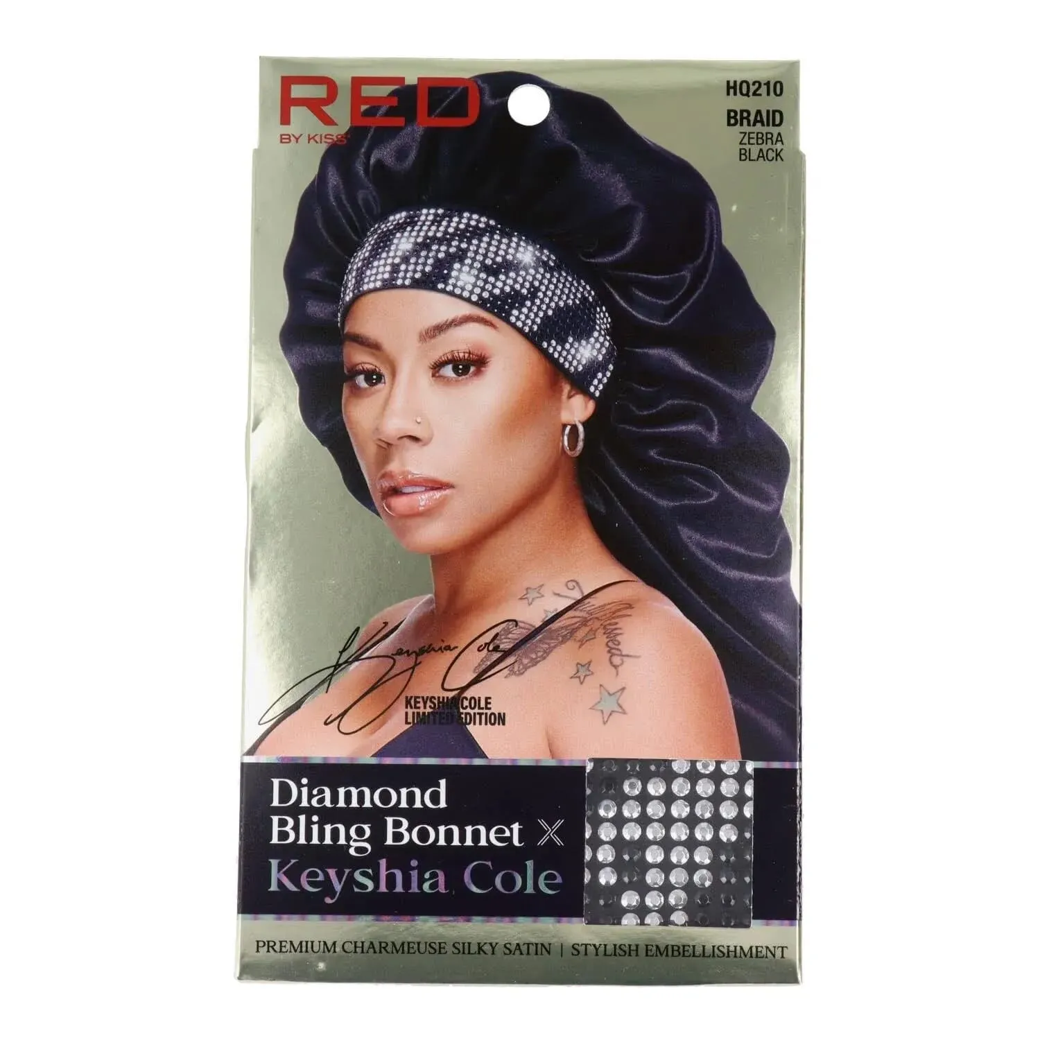 Diamond Bling Bonnet Braid Bk Zebra