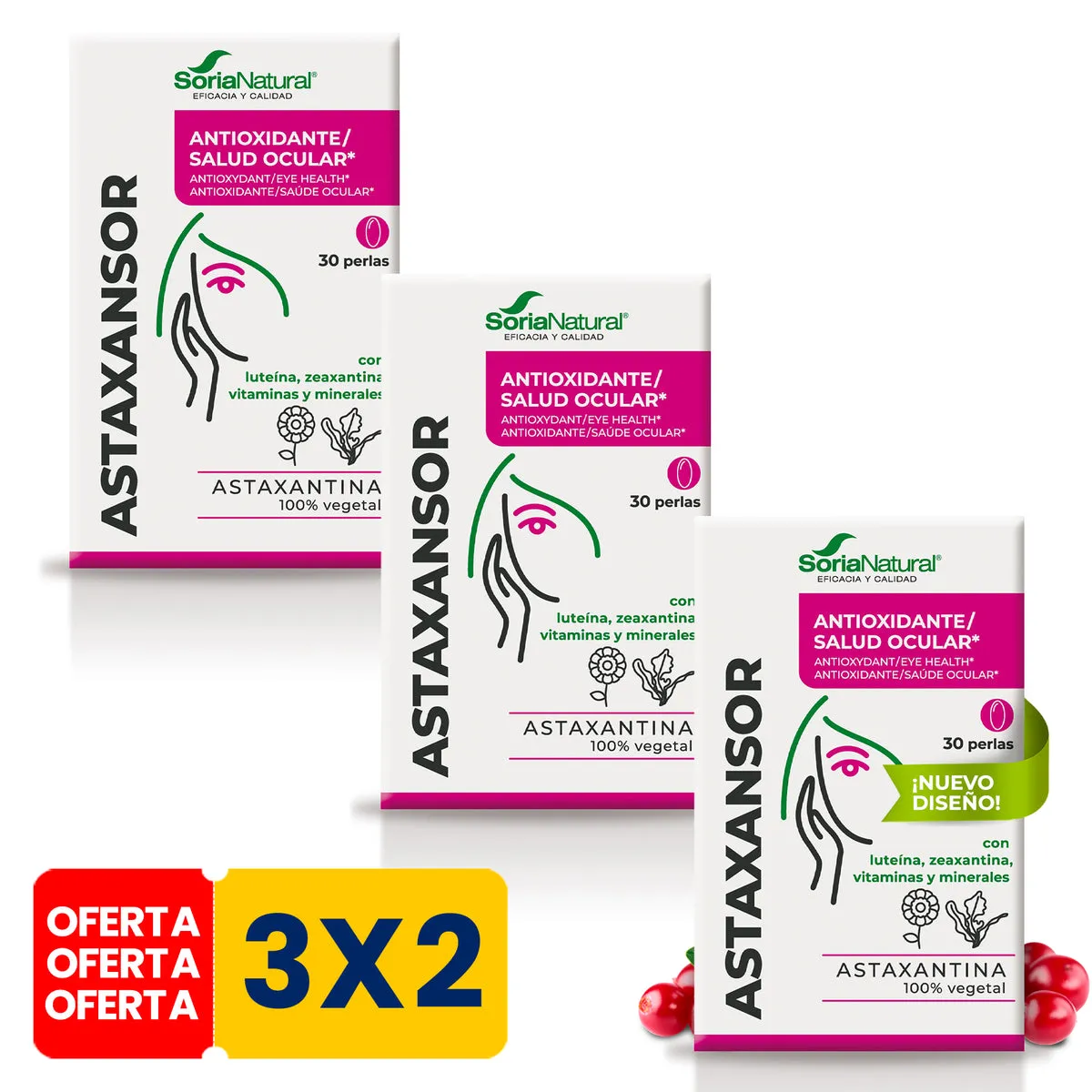 Pack 3x2 Astaxansor 30 perlas. Soria Natural