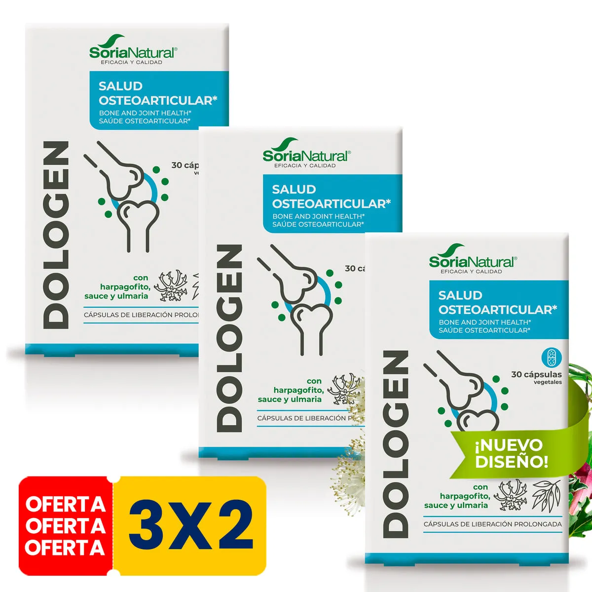 Pack 3x2 Caps. 16C Dologen Lib. Prol. 30caps Soria Natural