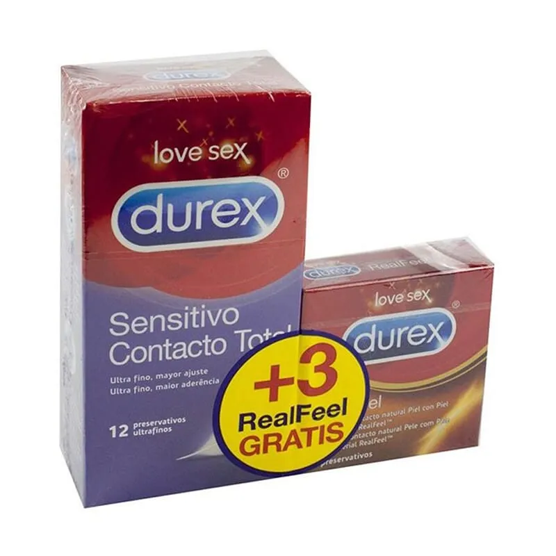 Durex Sensitivo Contacto Total 12 Ud + 3 Real Feel Gratis