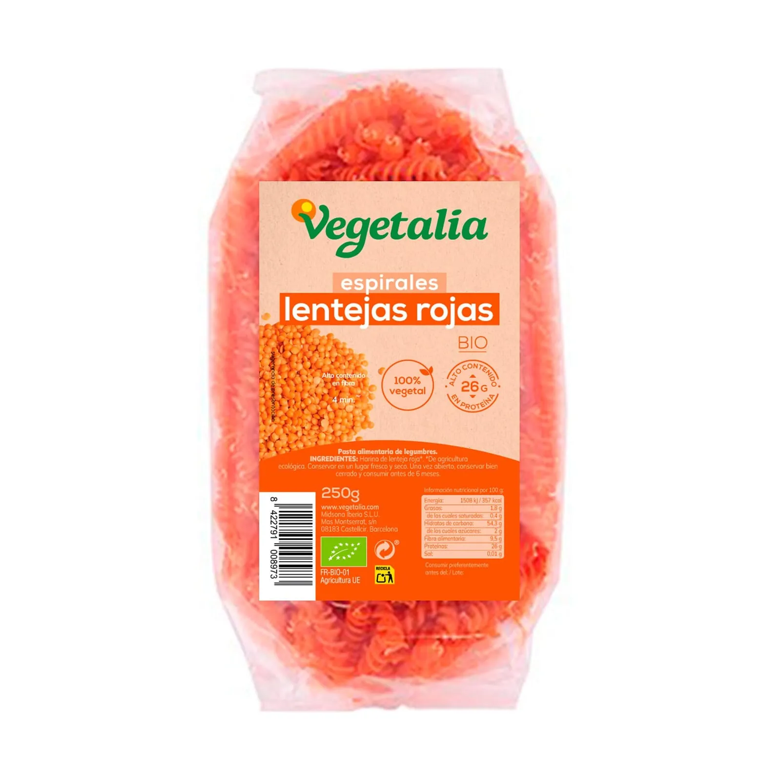 Espirales De Lentejas Rojas Bio 250g