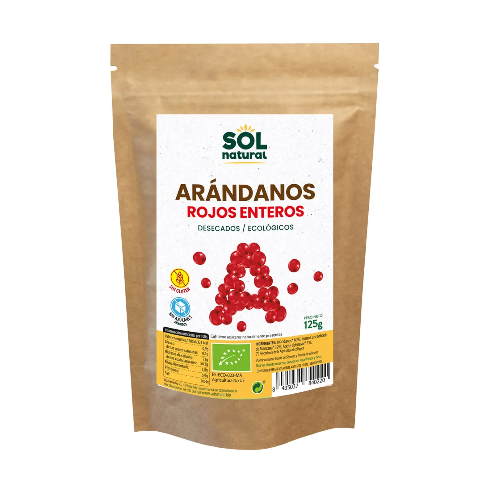 Arándanos Rojos de Canadá sin Azúcar Bio 125g