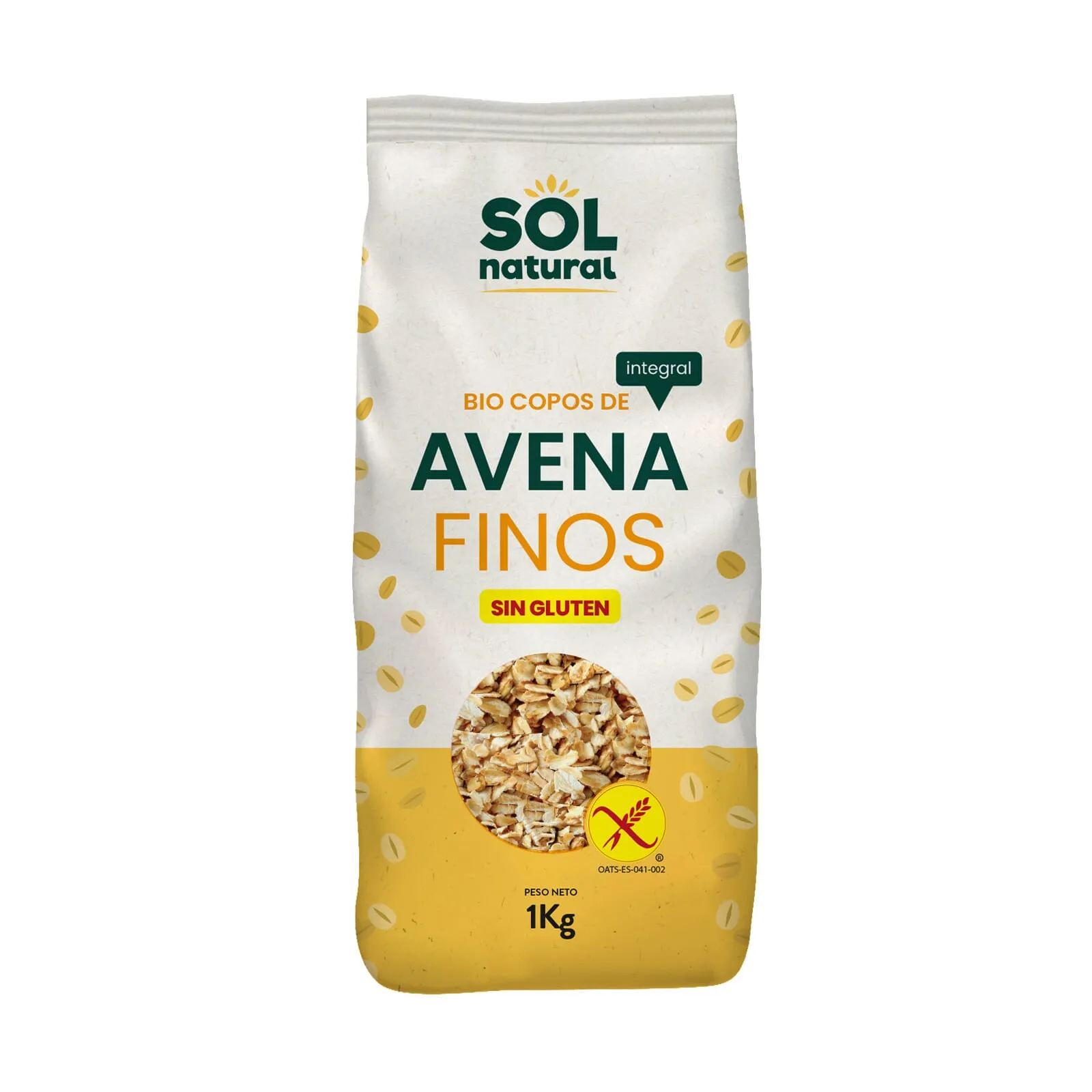 Copos de Avena Integral Finos Sin Gluten Bio 1kg-Sol Natural