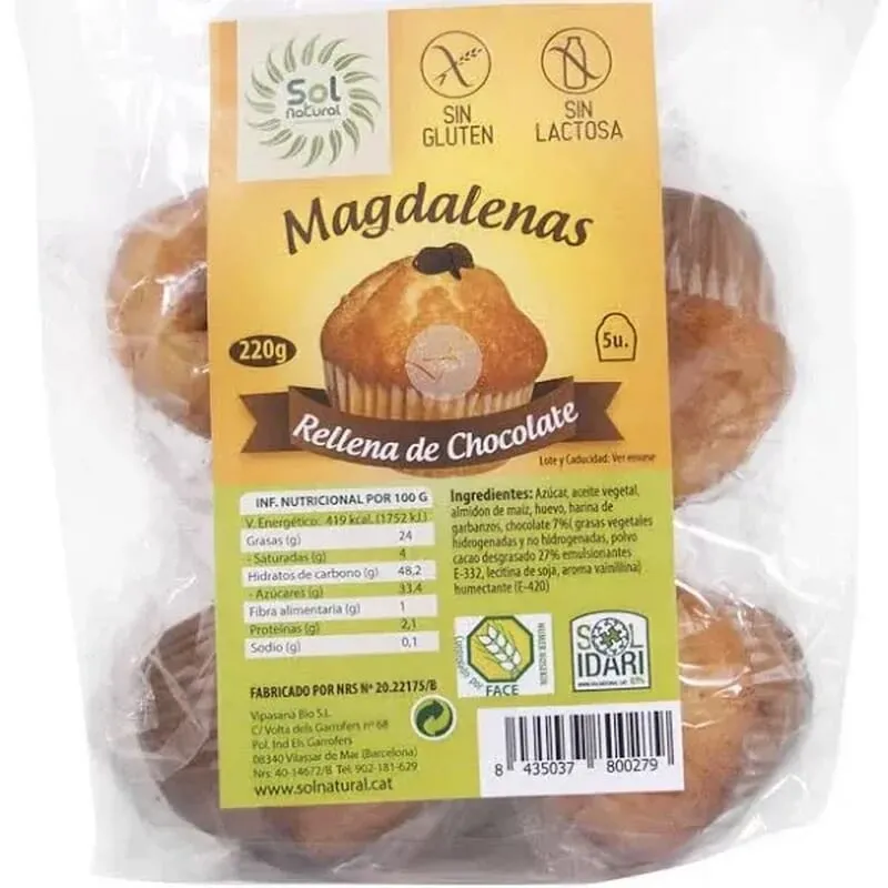 Magdalenas Rellenas De Chocolate Sin Gluten 220 g