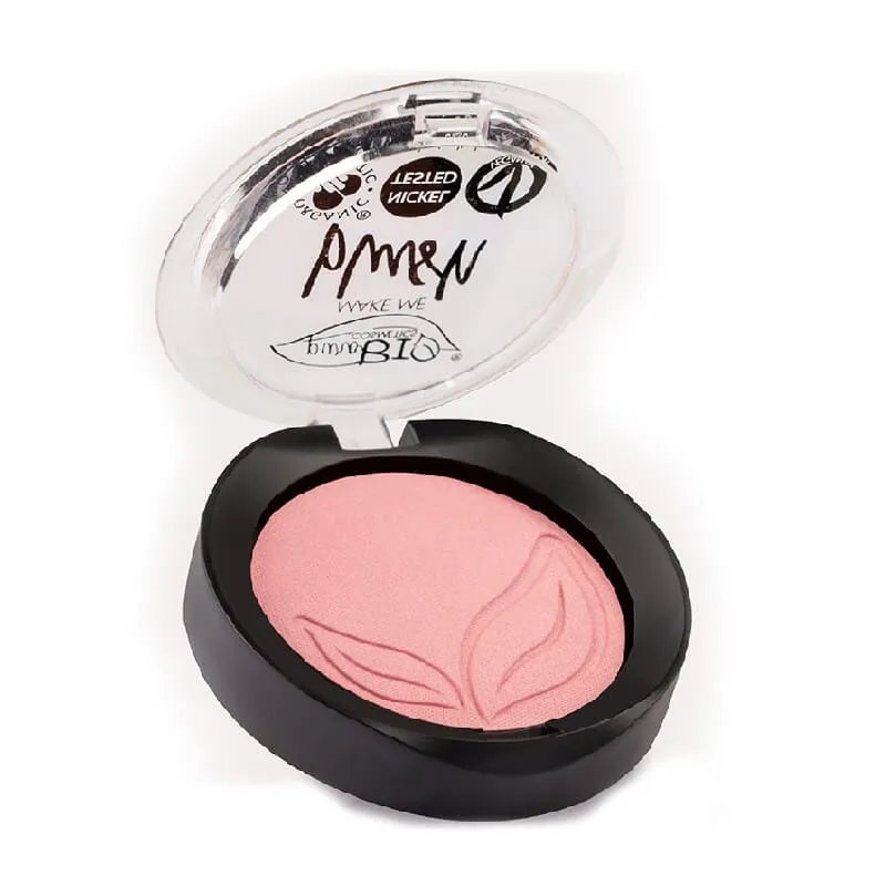 Purobio Colorete Compacto Ecológico #01 Rosa Satinado Reflejos Dorados