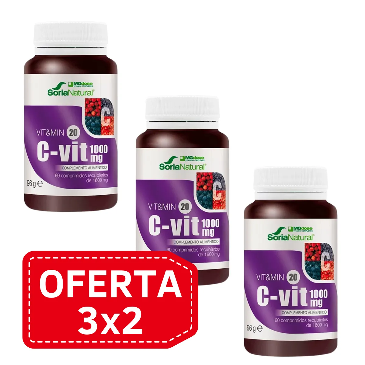 Pack 3x2 Vit & Min 20 C-Vit 1000 Mg. 60 comp Soria Natural