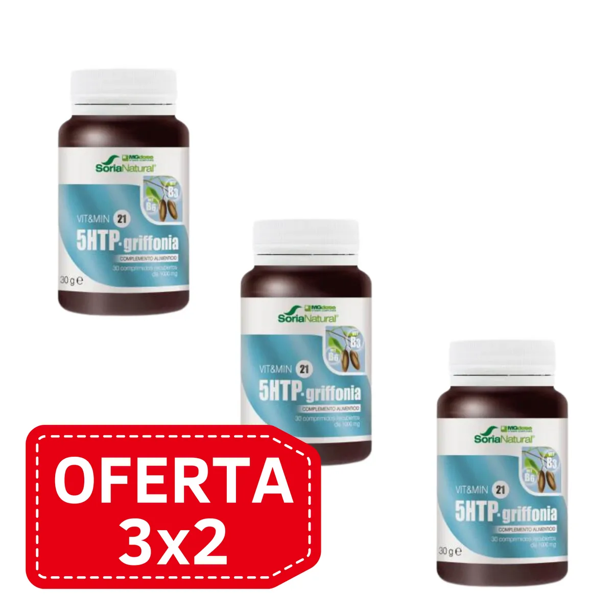 Pack 3x2 Vit & Min 21 Griffonia + B3 + B6 30 comp Soria Natural