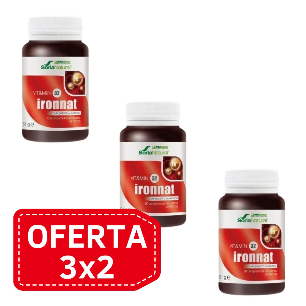 Pack 3x2 Vit & Min Iron Nat 60 comp Soria Natural
