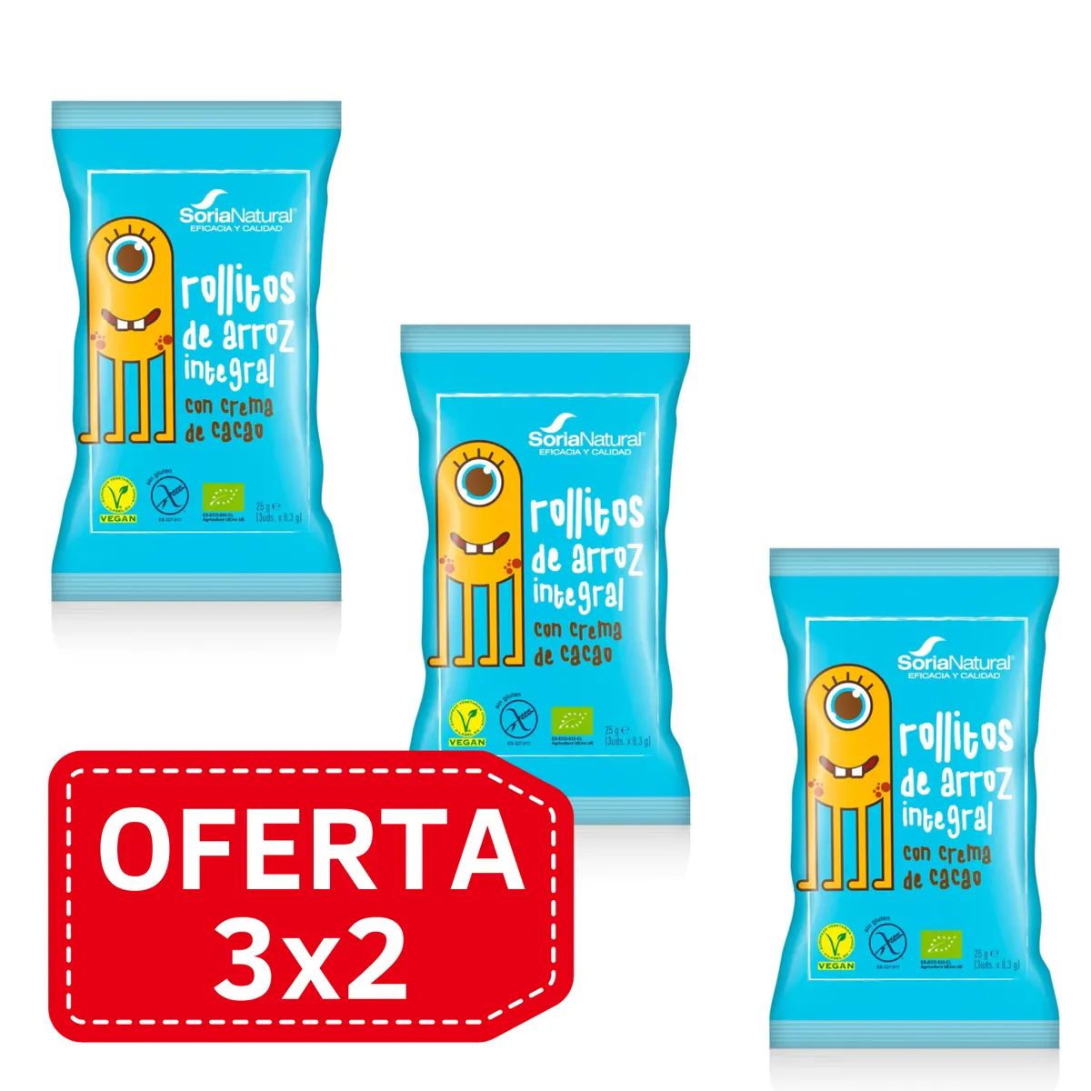 PACK 3X2 ROLLITOS DE ARROZ CACAO 4 UDES. SORIA NATURAL