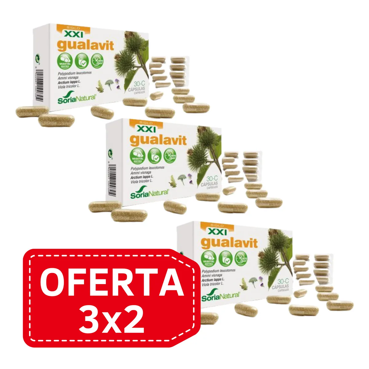 Pack 3x2 Caps. 30C Gualavit Lib. Prol. 30caps Soria Natural