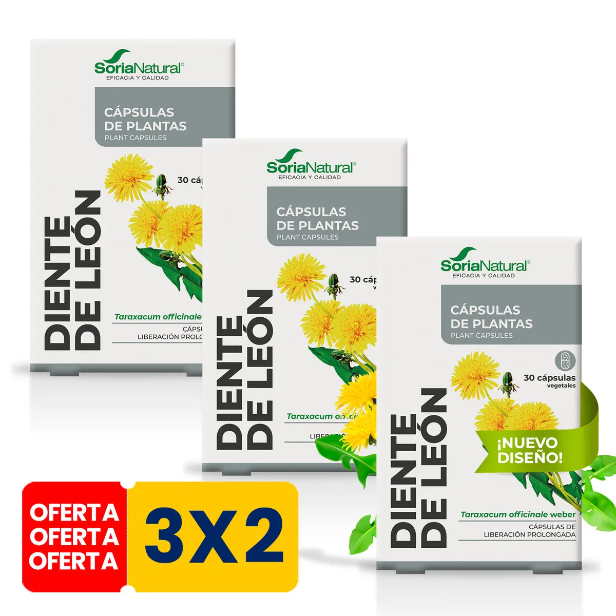 Pack 3x2 Capsulas 14S Diente De Leon Lib. Prol. 30 comp. Soria Natural