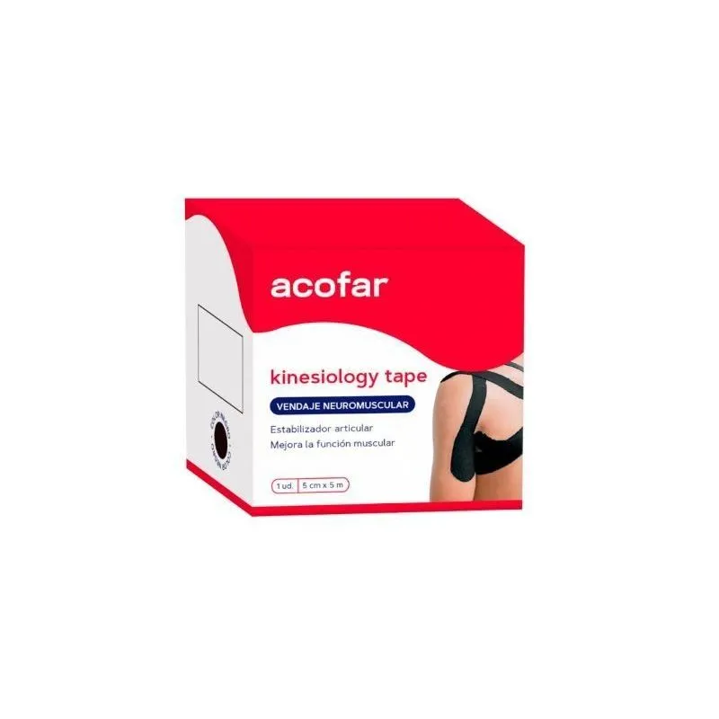 Acofar Kinesiology Tape Vendaje Neuromuscular Color Negro 5cm x 5m