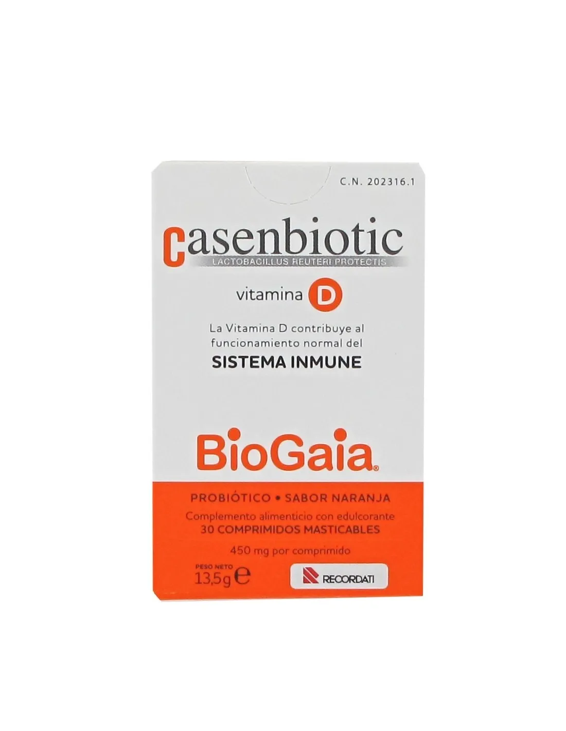 Casenbiotic Vitamina D Sabor Naranja 30 Comprimidos Masticables