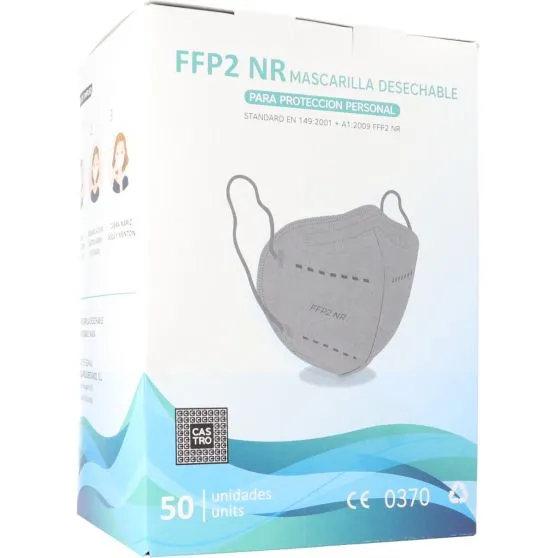 Mascarilla FFP2 NR CE Color Gris Caja de 50 Uds.
