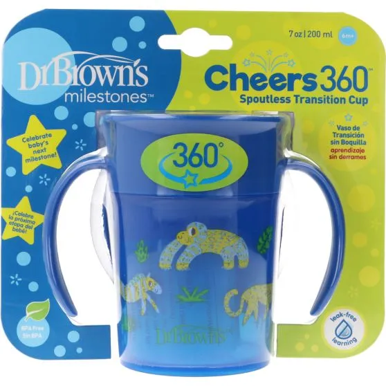 Dr. Brown's Vaso Aprendizaje con asas/sin boquilla 360º Azul 200 ml