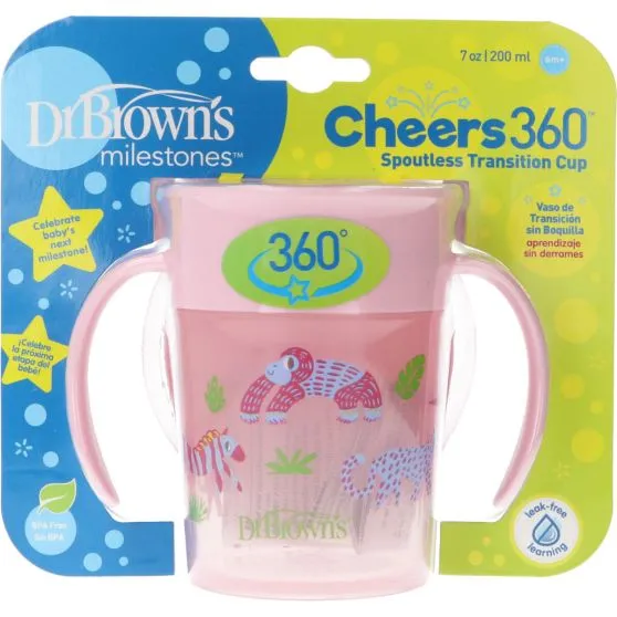 Dr. Brown's Vaso Aprendizaje con asas/sin boquilla 360º Rosa 200 ml