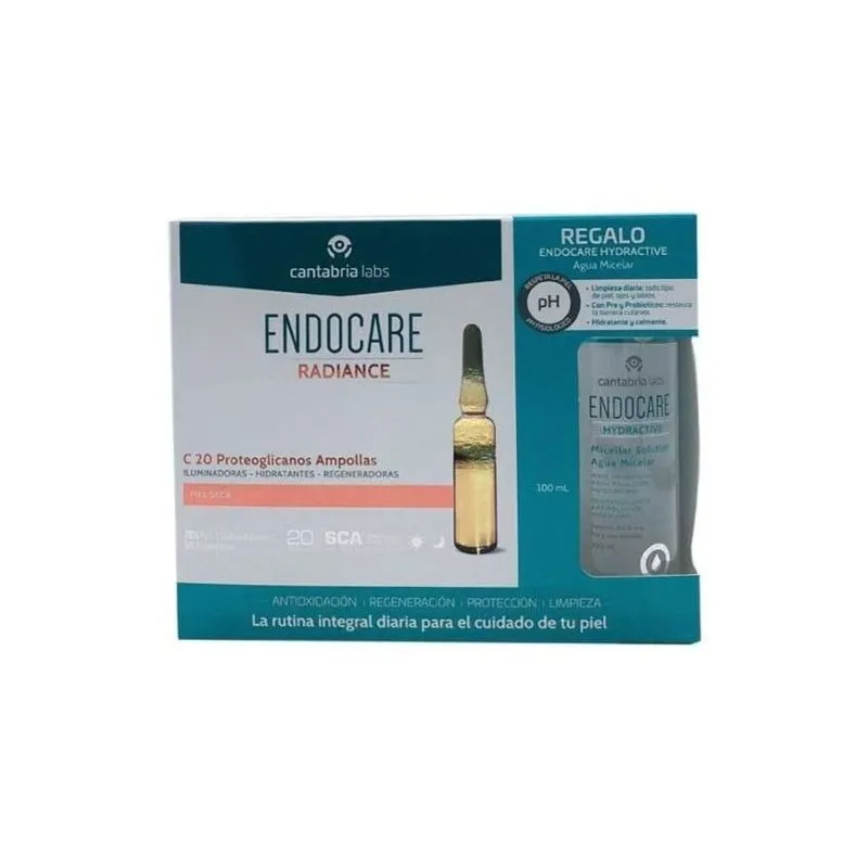 Endocare Radiance C20 Proteo 30 Ampollas + Agua Micelar 100ml regalo