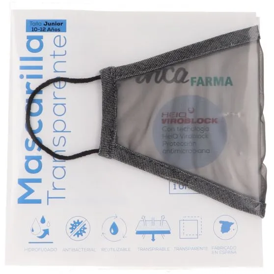 Mascarilla Transparente Homologada Reutilizable 15 Lavados Infantil 10-12 Años