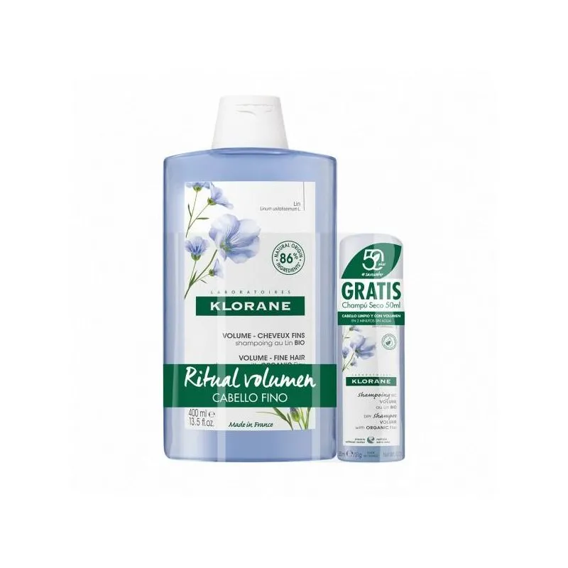 Klorane Champú Fibras de Linio 400ml + Champú Seco 50ml