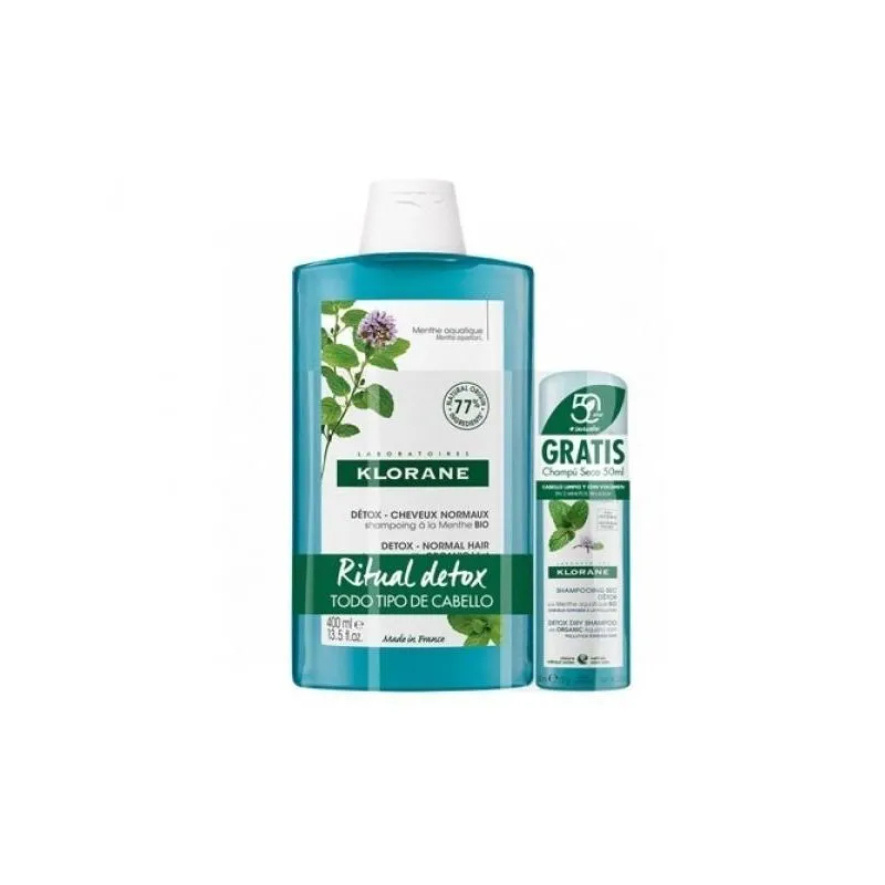 Klorane Pack Champú Detoxificante Menta Acuática 400ml + Champú Seco Detox 100ml