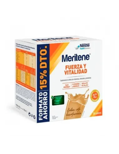MERITENE FUERZA Y VITALIDAD CAFE DESCAFEINADO 30 SOBRES FORMATO AHORRO -15%