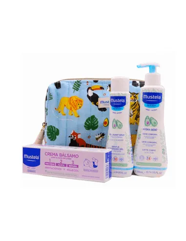 MUSTELA NECESER JUNGLA CREMA BÁLSAMO 1,2,3 100 ML + GEL DE BAÑO 200 ML + HYDRA BEBÉ LOCIÓN CORPORAL 100 ML