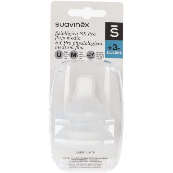 Suavinex Tetina Fisiológica Silicona SX Pro Flujo Medio +3M