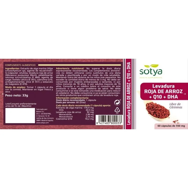 Sotya Levadura Roja de Arroz + Q10 + DHA 60 Cápsulas