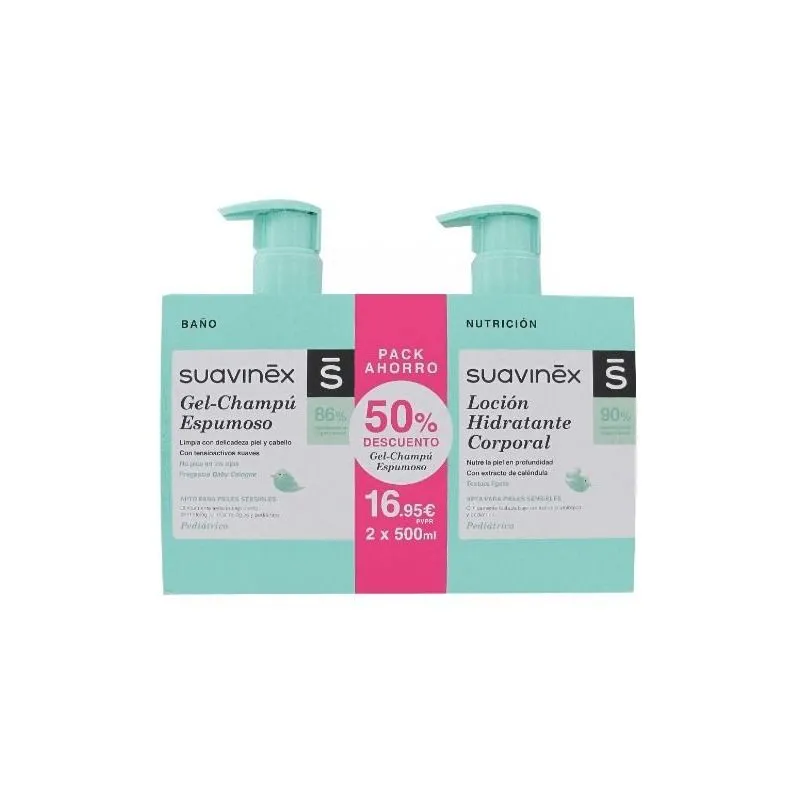 Suavinex Pack Gel-Champú Espumoso 500ml + Loción Hidratante Coporal 500ml