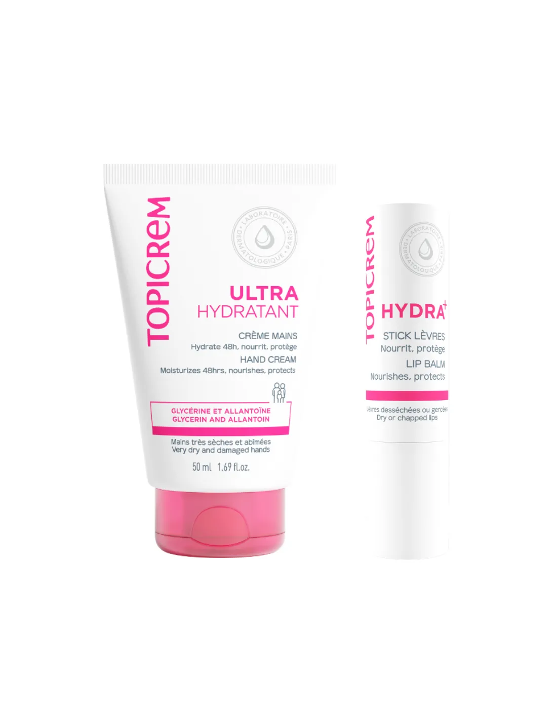 TOPICREM Pack Ultra Hidratante Crema de Manos 50 ml + Hydra+ Bálsamo Labial 4g