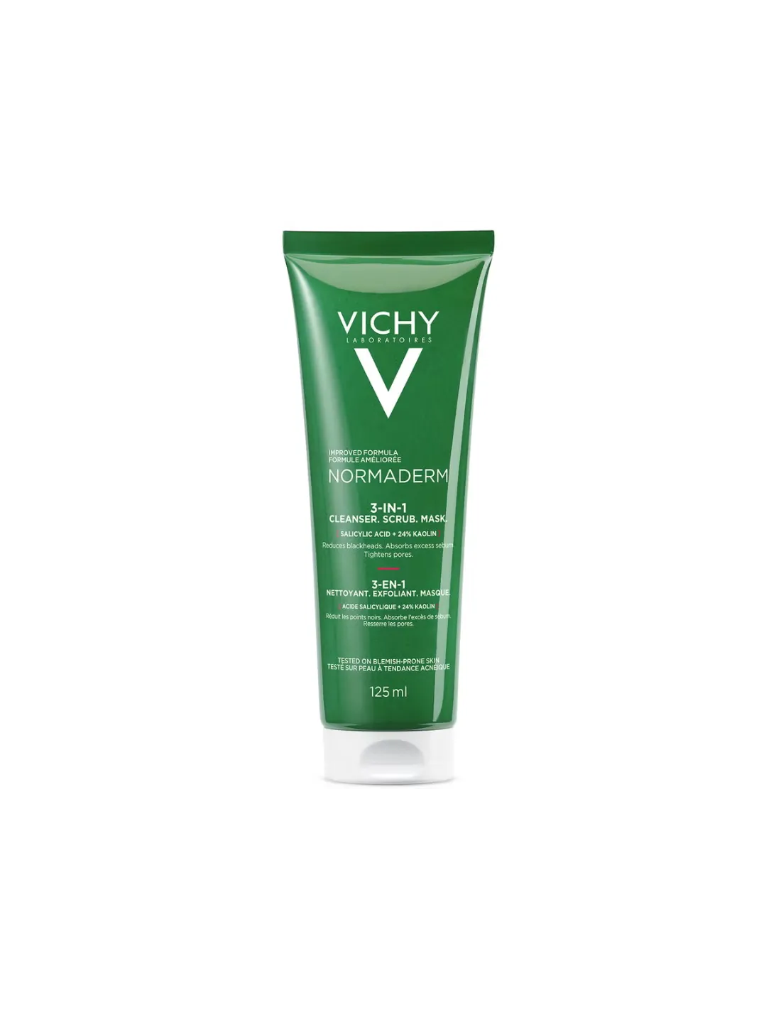 VICHY Normaderm 3-En-1 Limpiador, Exfoliante, Mascarilla 125 ml