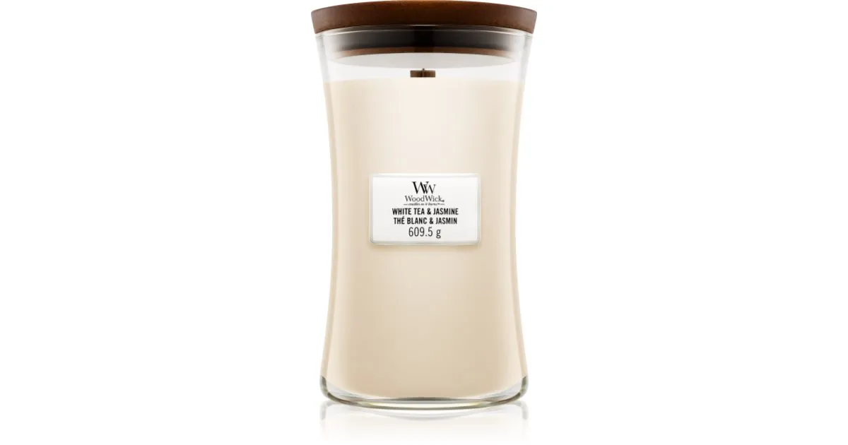 Woodwick White Tea & Jasmine scented candle with wooden wick 609.5 g
